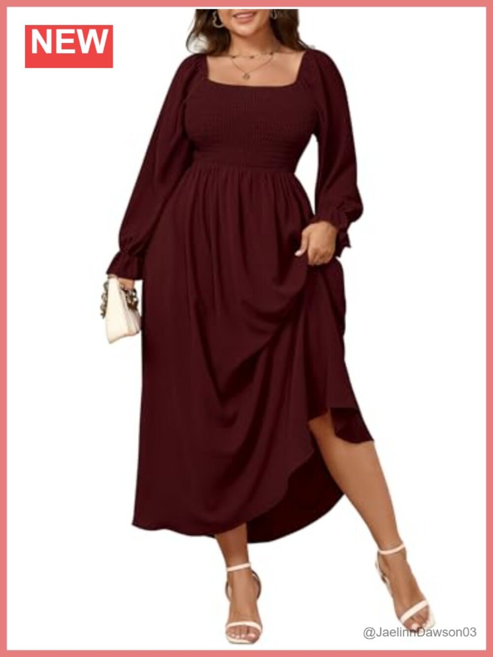Women's Plus Size Maxi Dress Long Sleeve Square Neck Smocked Flowy A-Line Boho